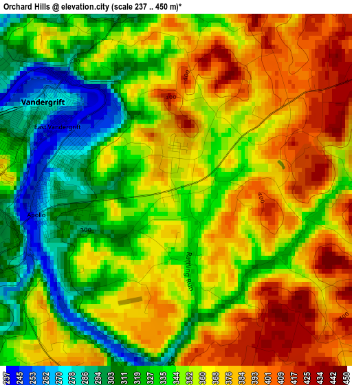 Orchard Hills elevation map