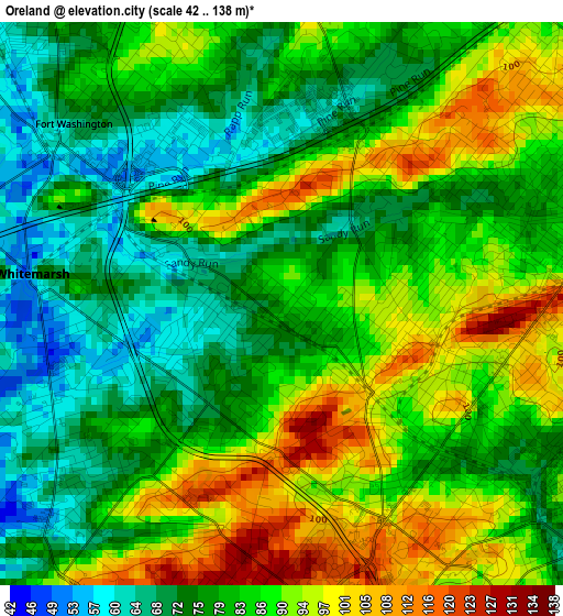 Oreland elevation map