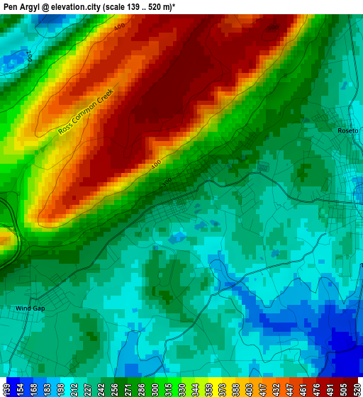 Pen Argyl elevation map