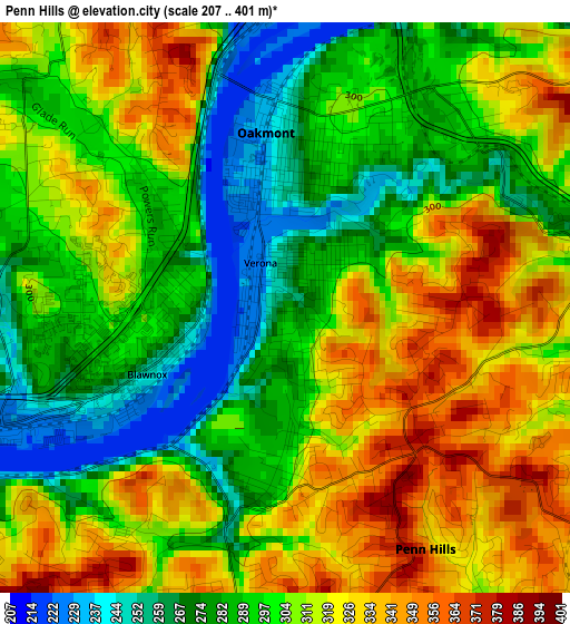 Penn Hills elevation map