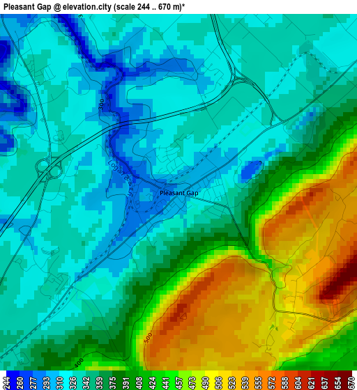 Pleasant Gap elevation map