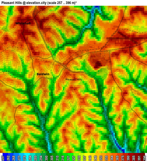 Pleasant Hills elevation map