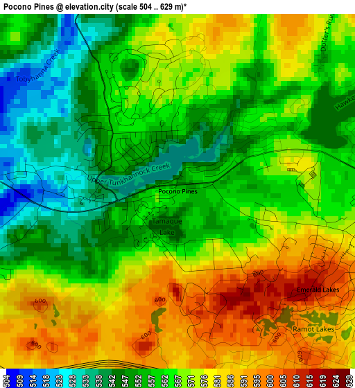 Pocono Pines elevation map