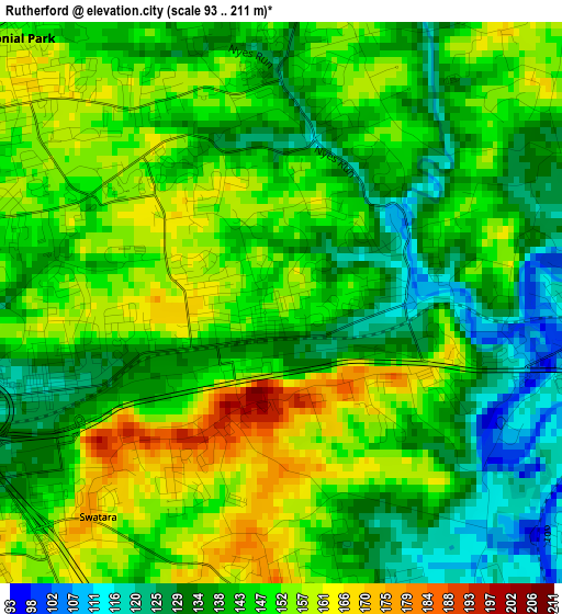 Rutherford elevation map