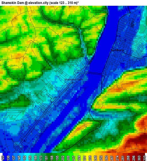 Shamokin Dam elevation map