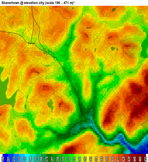 Shavertown elevation map