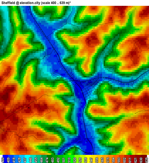 Sheffield elevation map