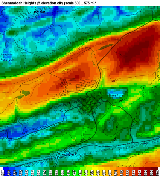 Shenandoah Heights elevation map