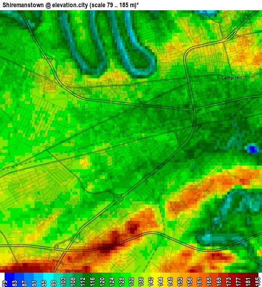 Shiremanstown elevation map