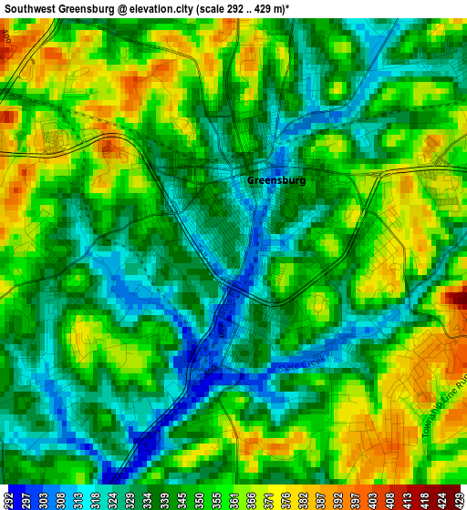 Southwest Greensburg elevation map