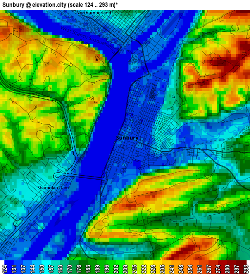 Sunbury elevation map