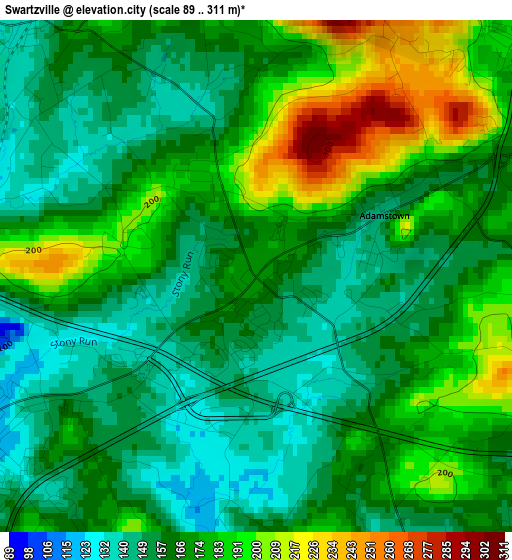 Swartzville elevation map