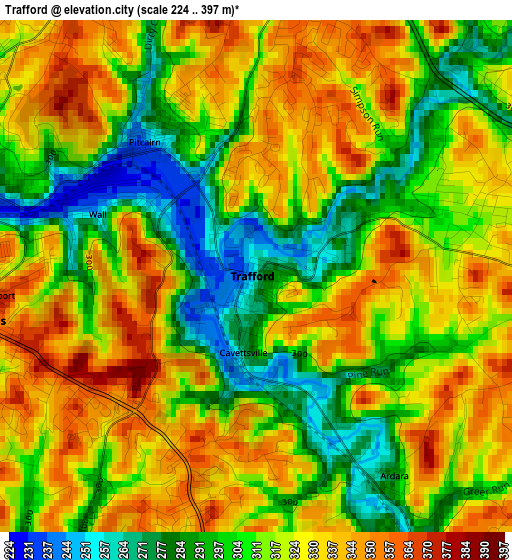 Trafford elevation map