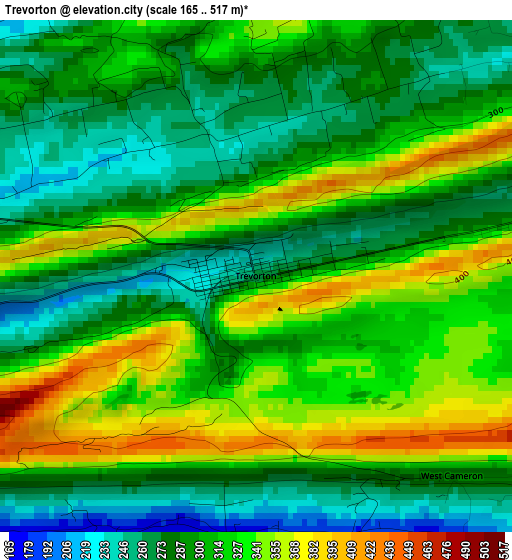 Trevorton elevation map