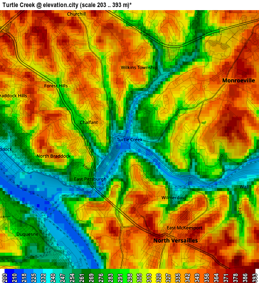 Turtle Creek elevation map