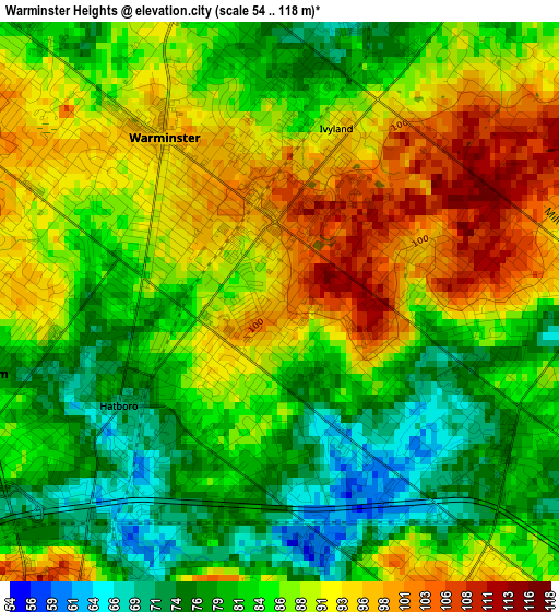 Warminster Heights elevation map