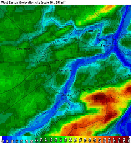 West Easton elevation map