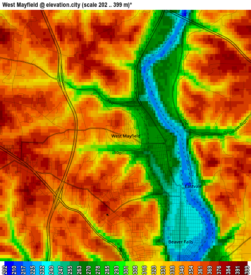 West Mayfield elevation map