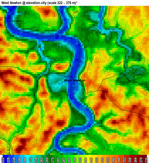 West Newton elevation map