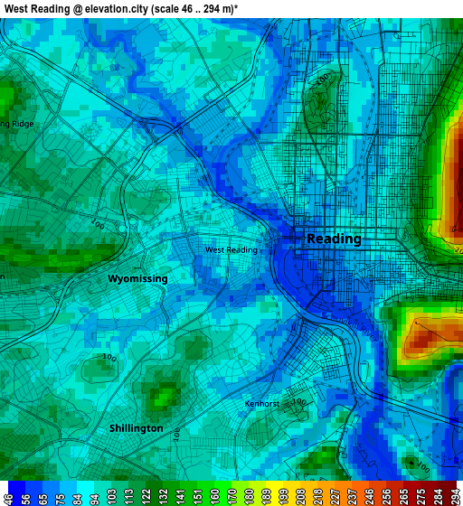 West Reading elevation map