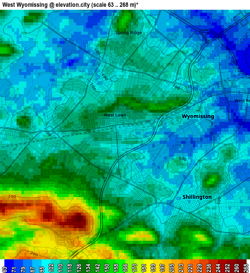 West Wyomissing elevation map