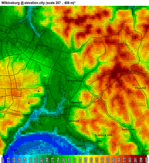 Wilkinsburg elevation map