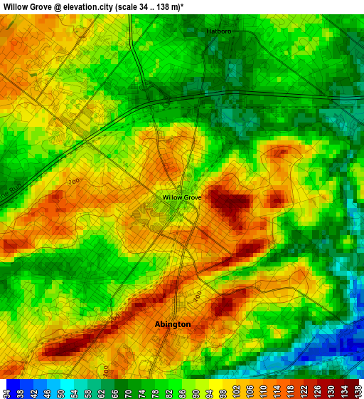 Willow Grove elevation map