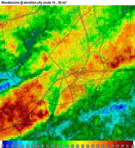 Woodbourne elevation map