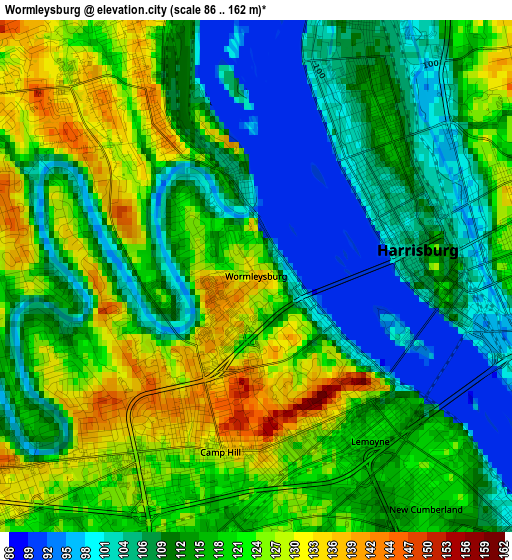 Wormleysburg elevation map