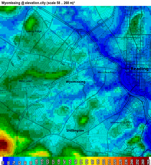 Wyomissing elevation map