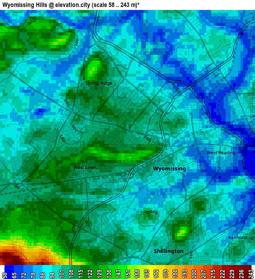 Wyomissing Hills elevation map