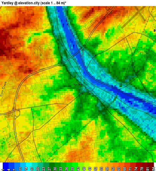 Yardley elevation map