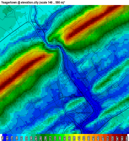 Yeagertown elevation map