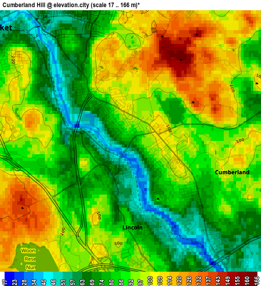 Cumberland Hill elevation map