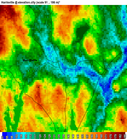 Harrisville elevation map