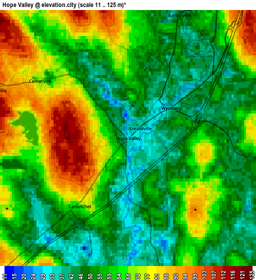 Hope Valley elevation map