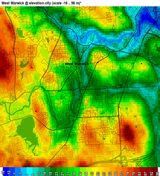 West Warwick elevation map