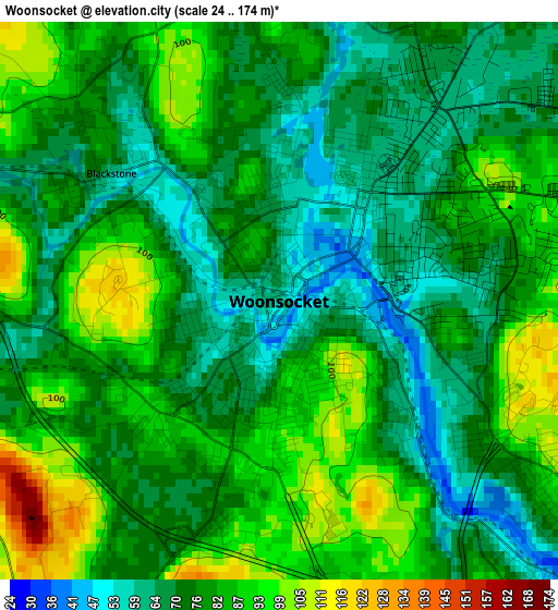 Woonsocket elevation map