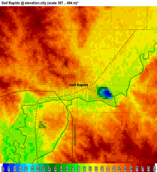 Dell Rapids elevation map