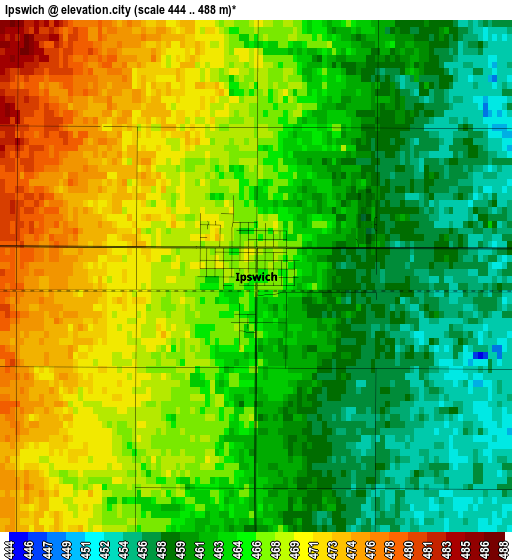 Ipswich elevation map