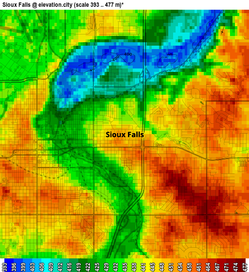 Sioux Falls elevation map