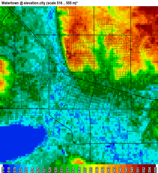 Watertown elevation map