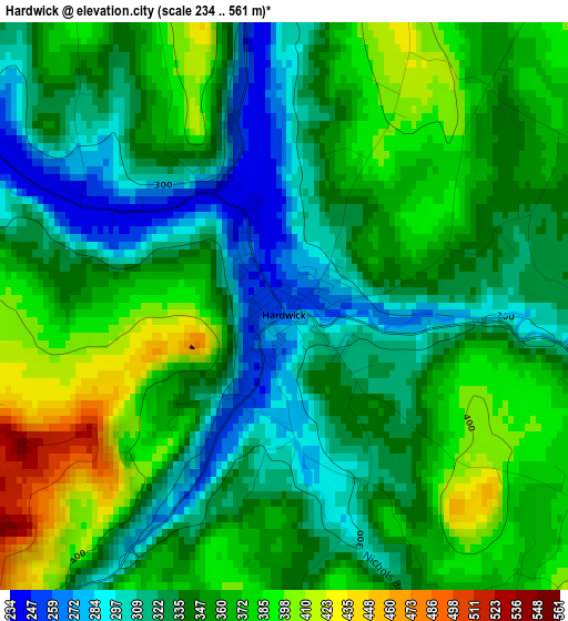 Hardwick elevation map