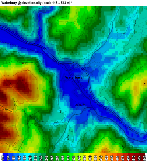 Waterbury elevation map