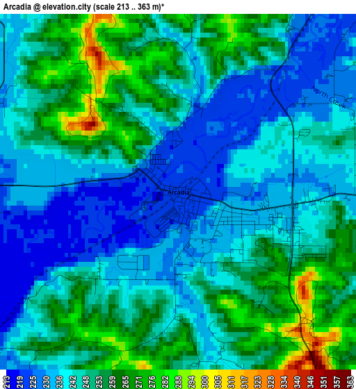 Arcadia elevation map