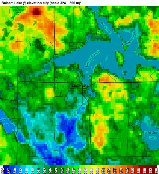 Balsam Lake elevation map