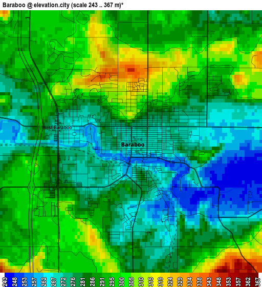 Baraboo elevation map