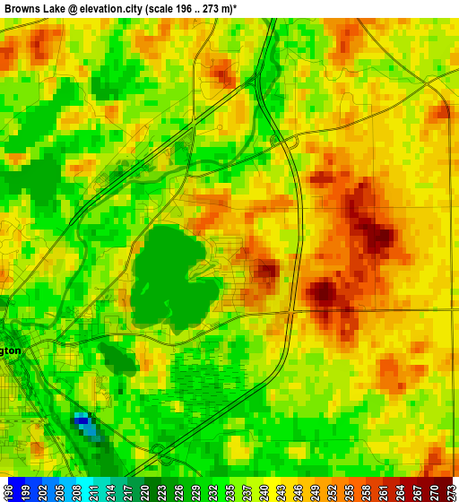 Browns Lake elevation map