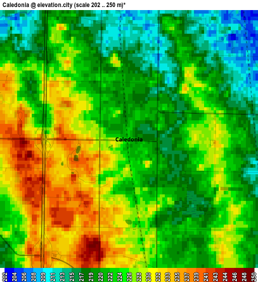 Caledonia elevation map