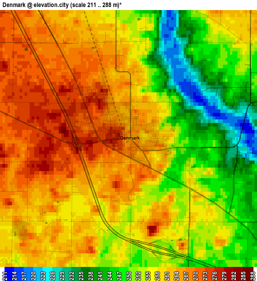 Denmark elevation map